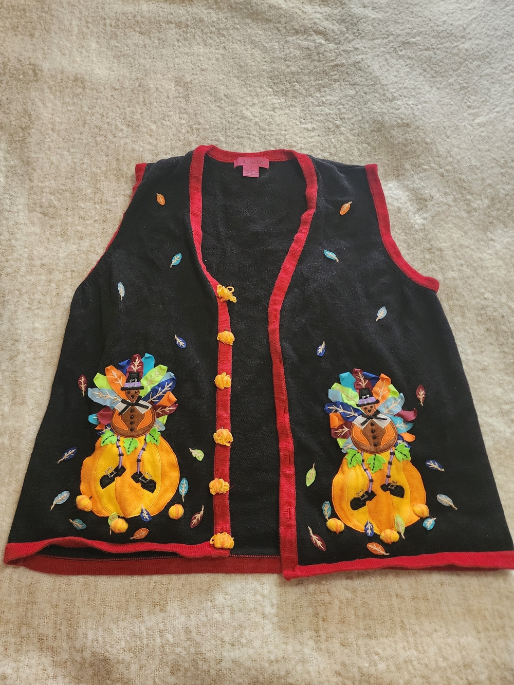 Cottage Core Vintage Knitted Vest 90s Y2K Thanksgiving PUMPKIN